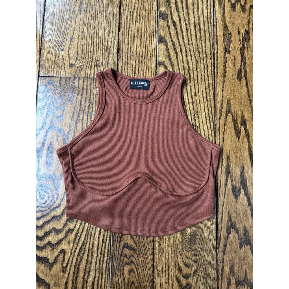 Kittenish Brown Women’s Crop Top Sleeveless Size Medium